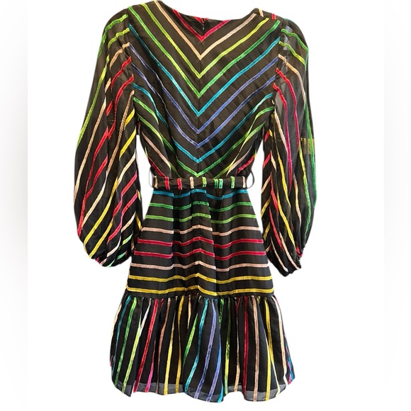 Amanda Uprichard Black Multicolor Striped Dress - Picture 3 of 12